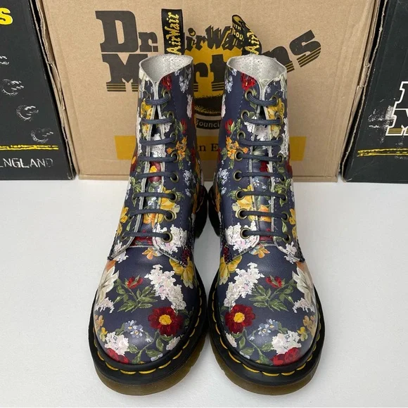 Dr. Martens 1460 Pascal Darcy Floral Print Navy Blue Leather Boho Boots UK 4 - Picture 3 of 17